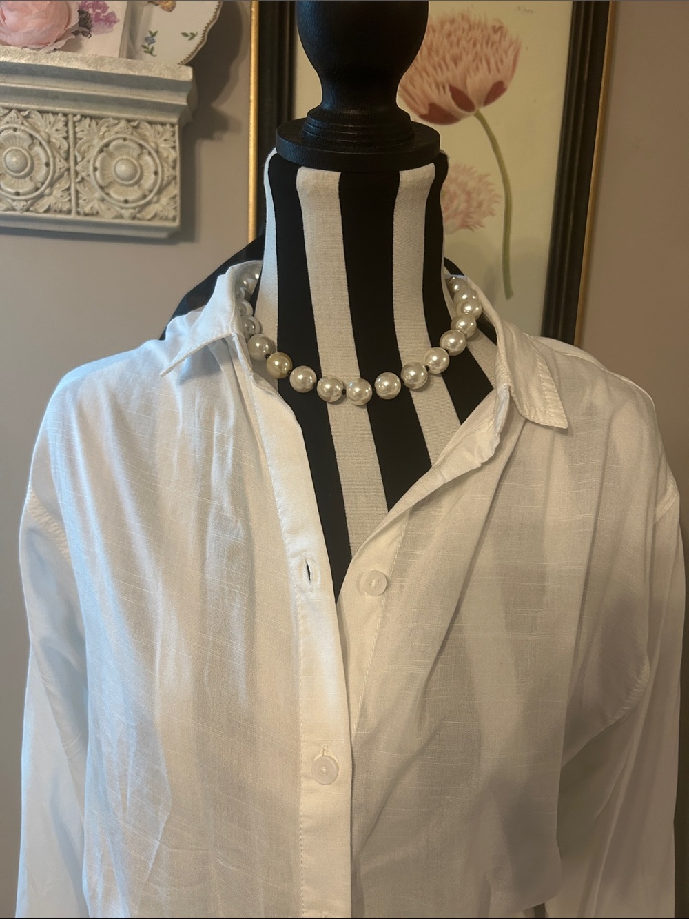 Vintage Pearl necklace with black ribbon tie - Picture 2 of 4
